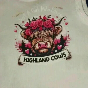 NWOT - Handmade White New Born Bodysuit - Just A Girl Who Loves Highland Cows